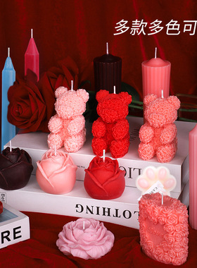 情侣滴蜡牡丹花低温蜡烛48度大豆蜡猫爪小熊花朵香薰