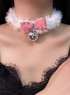 潮酷白色铃铛蝴蝶结锁骨链