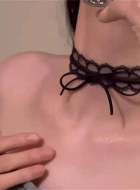 纯欲黑色蝴蝶结蕾丝choker颈链