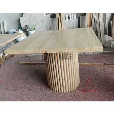 Customized Fluted Marble Travertine Dining Table洞石凹凸槽台