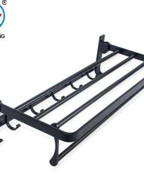 黑色浴室收纳卫生间置物架免打孔家用厕所壁挂式挂钩毛巾杆浴巾架