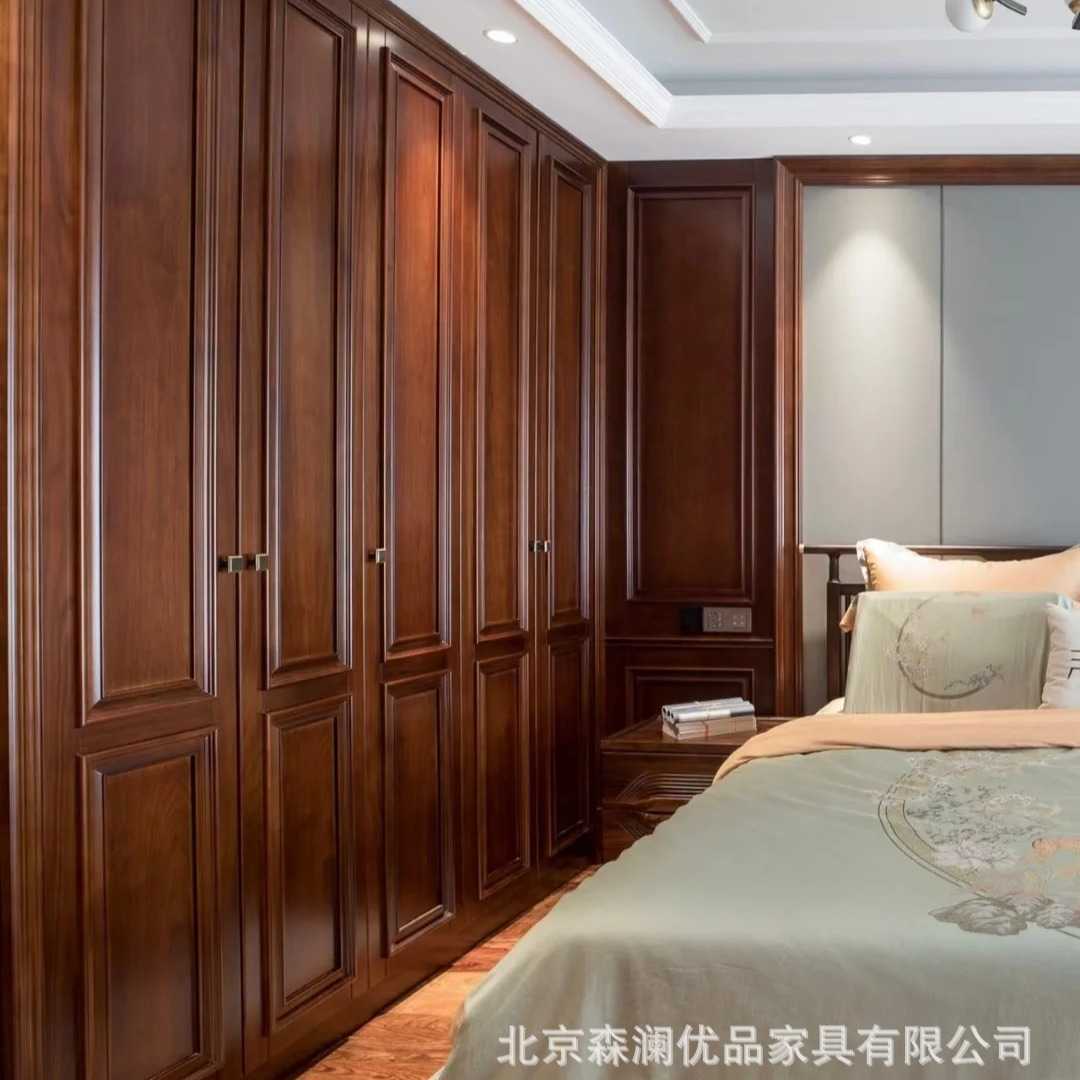 北京厂家定制实木衣柜美式 欧式卧室衣柜樱桃木 橡木衣帽间黑胡桃