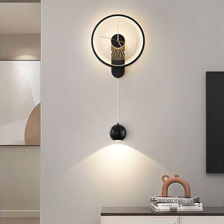 客厅床头灯格栅电视背景墙北欧创意时钟壁灯现代简约卧室中山灯具