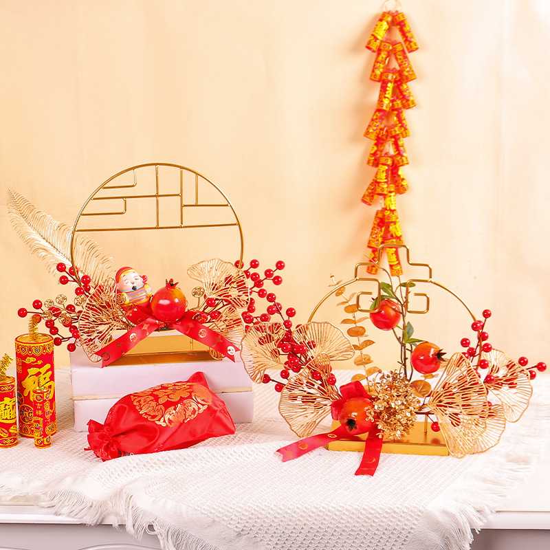 喜庆红果摆件2025新年装饰品龙年家居装饰摆件创意镂空银杏图片