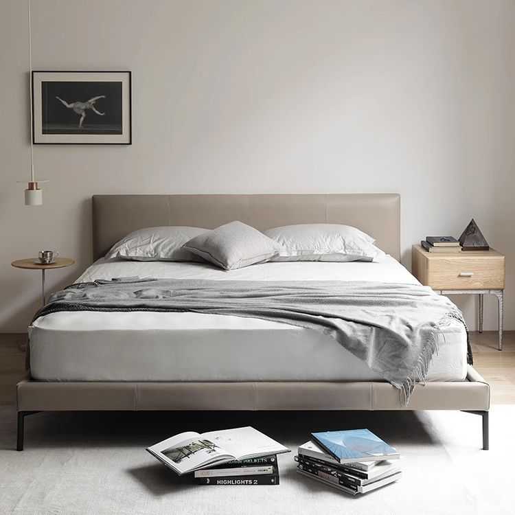 北欧表情意式简约美式复古ALGER平台无床边真皮双人床软包靠背