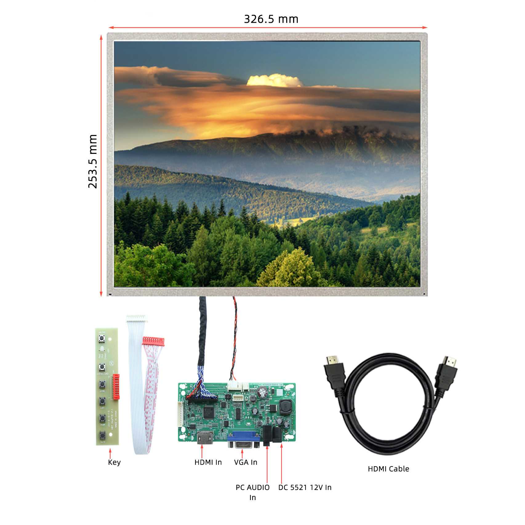 15寸1024*768 HDMI VGA显示屏12V供电USB即插即用电容触摸显示屏