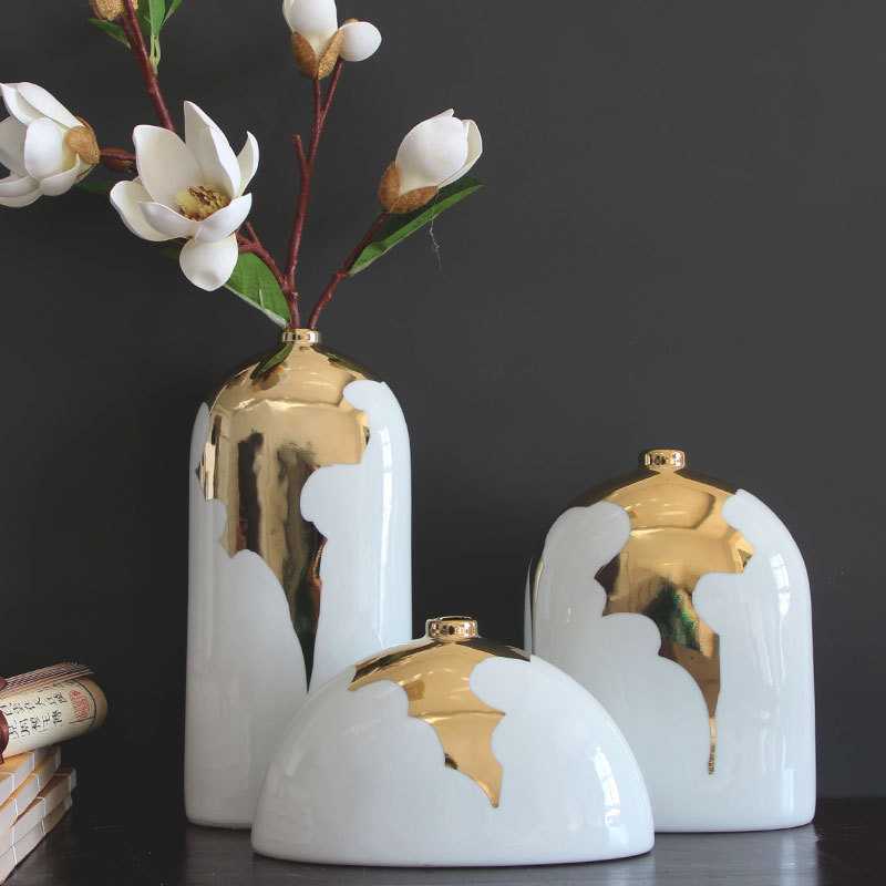 美式轻奢花瓶陶瓷摆件新中式客厅玄关饰品欧式电视柜干花插花瓷瓶