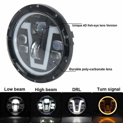 适用于70wLED牧马人7寸大灯LED远近光带日行转向灯一体前大灯