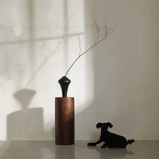 侘寂风实木底座圆形中古风雕塑台日式家居民宿香樟木墩子落地摆件