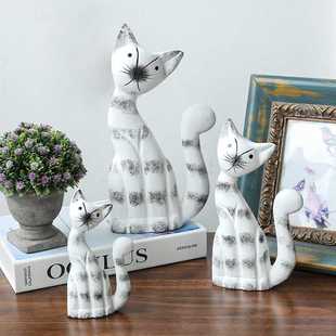 北欧风格木质套三猫咪动物摆件店铺装修家居装饰摆件新年生日礼品