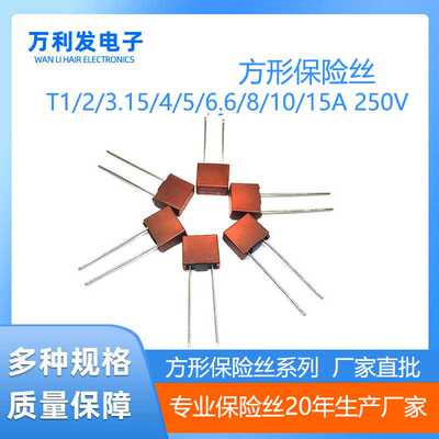 塑封方形保险丝T1/2/3.15/4/5/6.3/8/10/15A250V慢熔392长短脚