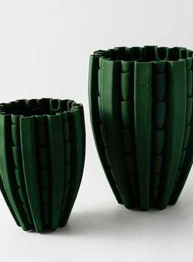 现代简约创意3D打印陶瓷墨绿色花瓶样板房售楼处花器装饰品干花插
