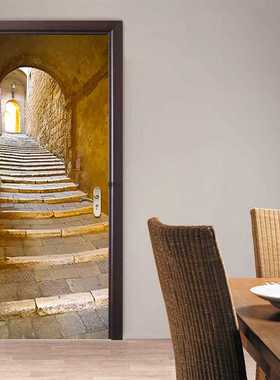 Funlife 欧式石阶门贴纸 3D立体防水翻新木门自粘 门贴墙贴DM016