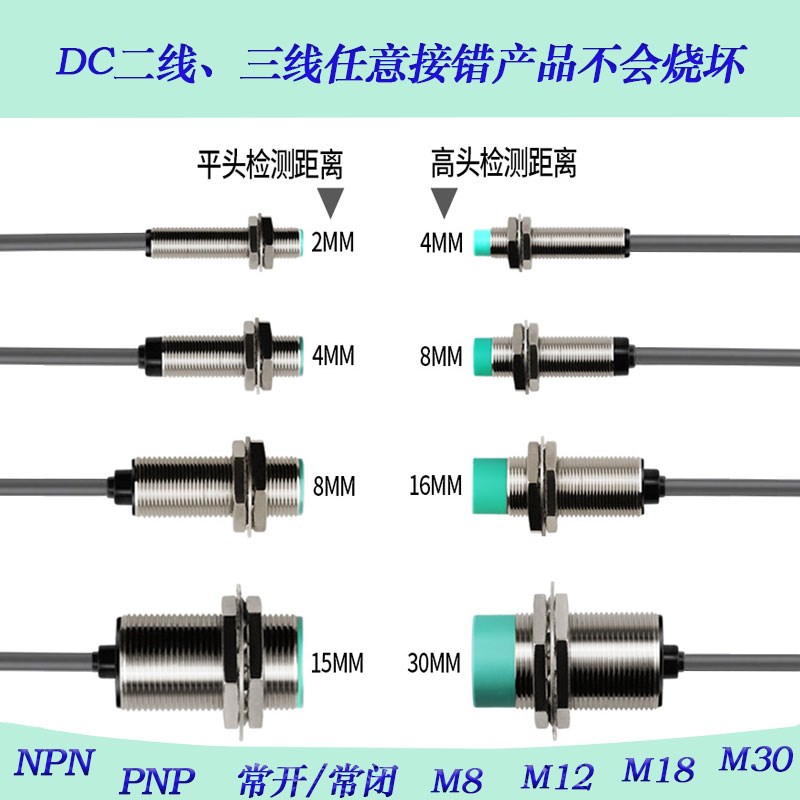 超远距离接近开关24V常开常闭M8M12M18M30二线三线NPNX/PNP可选择