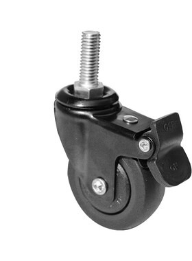 1寸丝杆万向轮M6Mn8M10黑色螺丝脚轮静音软橡胶胶家具轮带刹车滑
