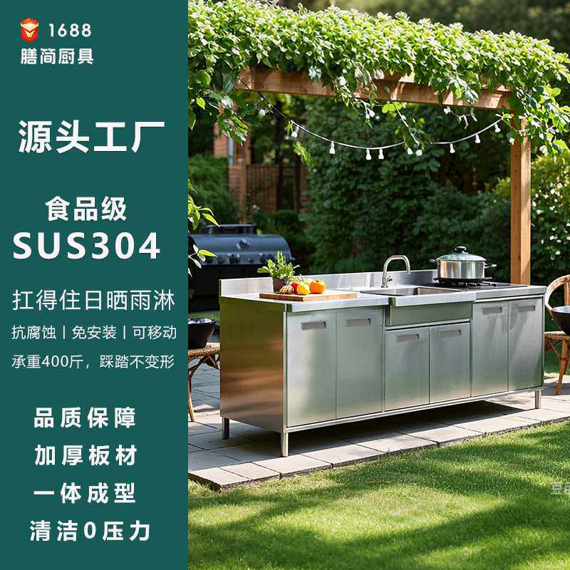 源头厂家SUS304不锈钢整体橱柜厨房家用一体台面成品柜子灶台