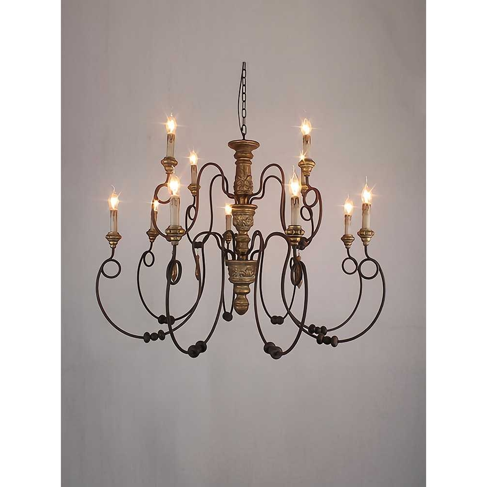 美式复古乡村蜡烛吊灯创意设计厚重做旧雕刻别墅商品房灯具