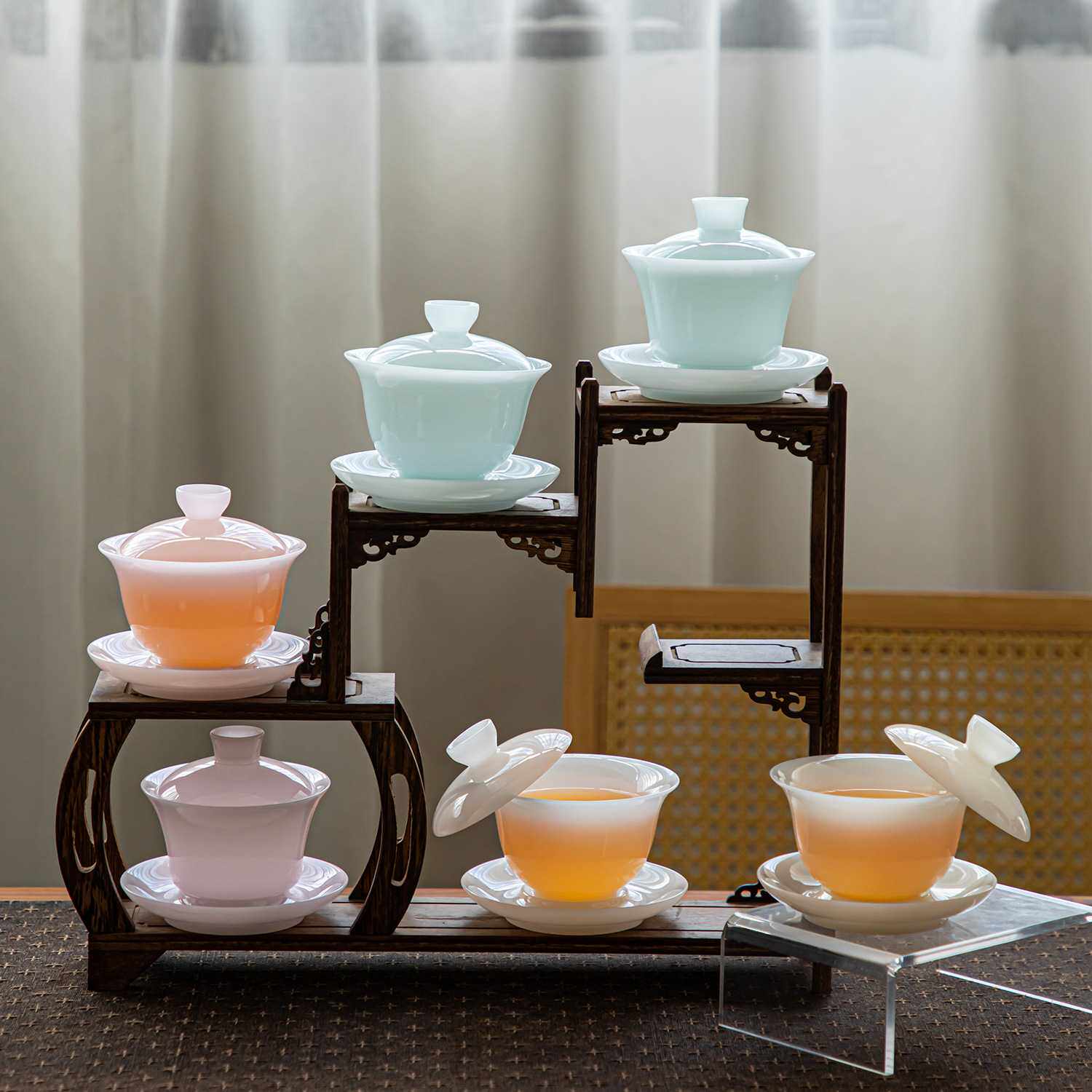 璞玉三才盖碗冰种玉瓷品茗杯茶碗防烫功夫茶具家用陶瓷泡茶碗茶杯