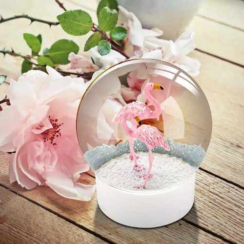 Christmas Halloween Flakes Glass Snow Globe Flamingo Snow