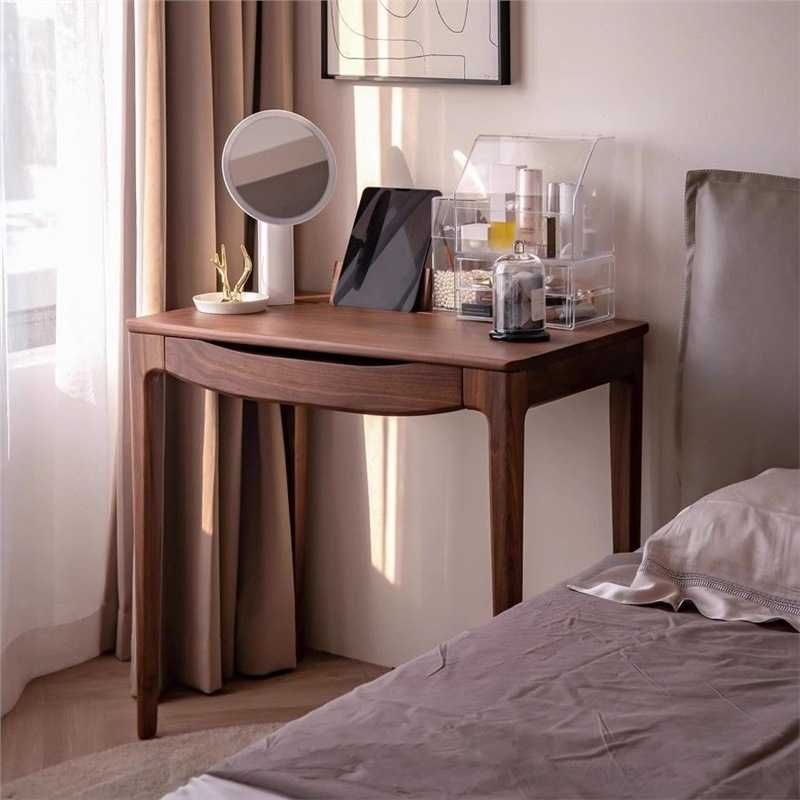 北欧黑胡桃木全实木化妆桌日式樱桃木复古书桌电脑桌小户型梳妆台