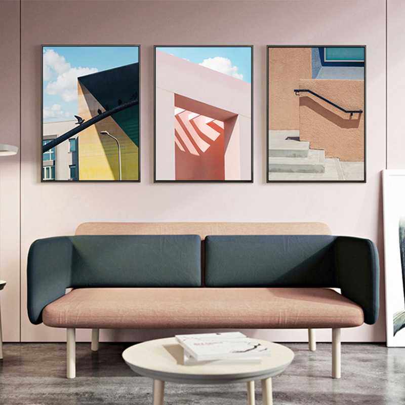 北欧风格建筑抽象装饰画沙发背景墙挂画现代简约客厅卧室创意壁画