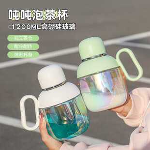 玻璃杯子带把手2024新款办公室水壶泡茶杯大容量带茶漏吸管大肚杯