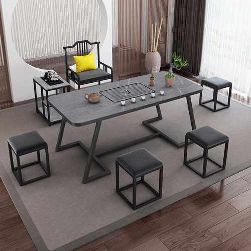 轻奢岩板茶桌椅组合现代简约家用阳台泡茶桌办公茶台茶具套装一体