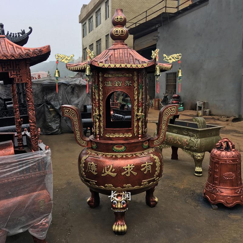 寺庙铸铁焚经炉烧纸炉宗祠圆形化钱炉墓地室外带盖烧金银纸大香炉