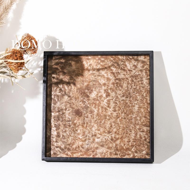 简约侘寂风皮革木纹托盘摆件家居样板间售楼部别墅酒店软装工艺品