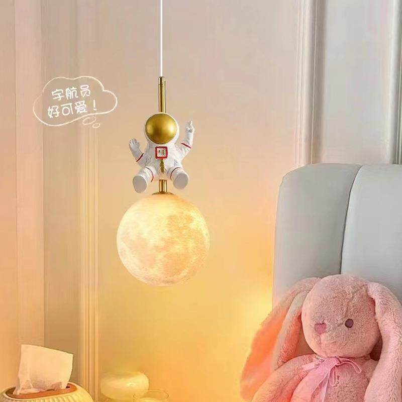 儿童房床头小吊灯现代简约月球宇航员男女孩卧室房间背景墙吊线灯