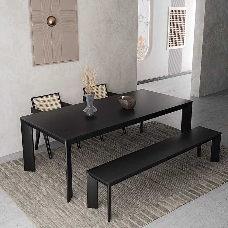 北欧实木餐桌椅组合小户型家用餐厅长条饭桌原木黑色设计师工作台