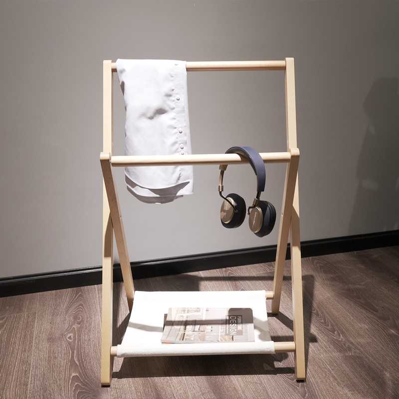 床头衣帽架落地折叠小实木卧室晚上睡觉临时搭衣裤收纳北欧挂衣架