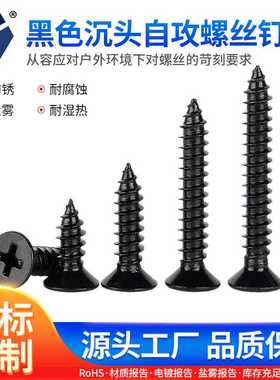 KA4x8→4x35黑色沉头自攻螺丝钉 GB846不锈钢高盐雾达克罗螺丝钉