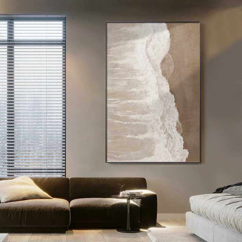 侘寂风玄关装饰画竖版抽象海浪挂画现代简约玄幻画大幅沙发落地画