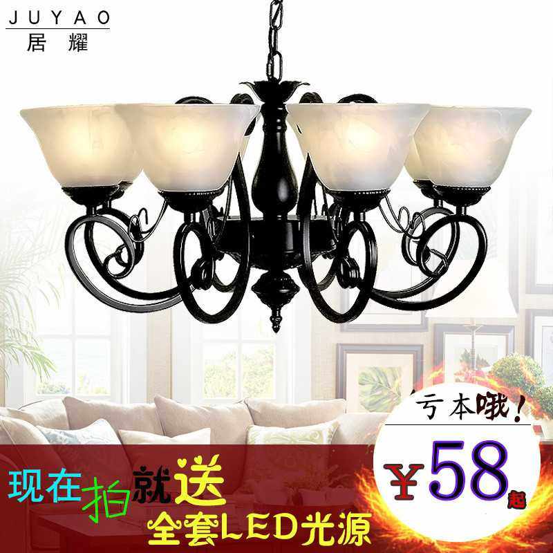 新款美式乡村吊灯饰轻奢铁艺客厅吸顶灯具装饰简约现代卧室送LED