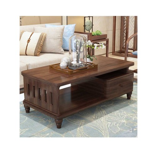 简约全实木茶几客厅家用电视柜组合带抽屉小户型中式原木创意茶桌