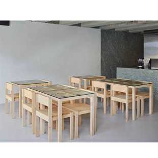 实木餐桌椅方桌图书馆阅览室原木正方形桌子快餐桌家用小户型餐桌