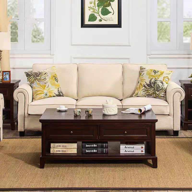 美式乡村实木布艺沙发椅现代简约小户型客厅软包单人双人三人组合