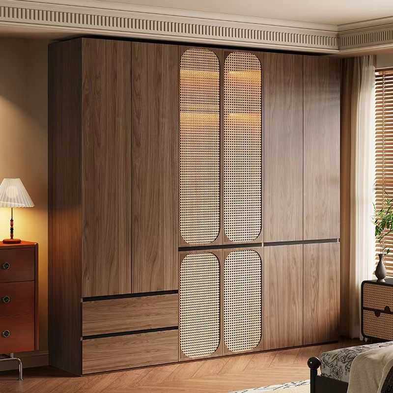 中古风实木衣柜家用卧室新款胡桃色成品柜子藤编复古多挂衣大衣橱,基础建材,脚轮/万向轮,淘宝优惠券,粉丝福利购,淘宝优惠卷