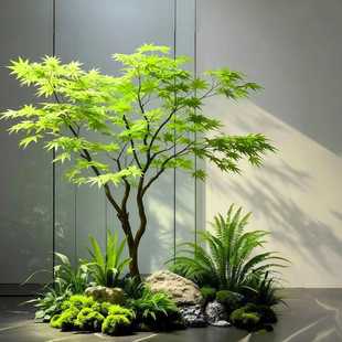 仿真绿枫树鸡爪槭枯山水盆景假树落地摆件茶室室内绿植造景装饰