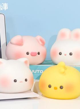 萌宠团子拍拍灯 猪猪小兔小猫鸭子款搪胶创意插电地摊 小夜灯