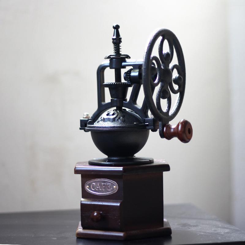 复古六角摩天轮手摇磨豆机咖啡豆研磨机铸铁磨粉机胡椒磨家商用
