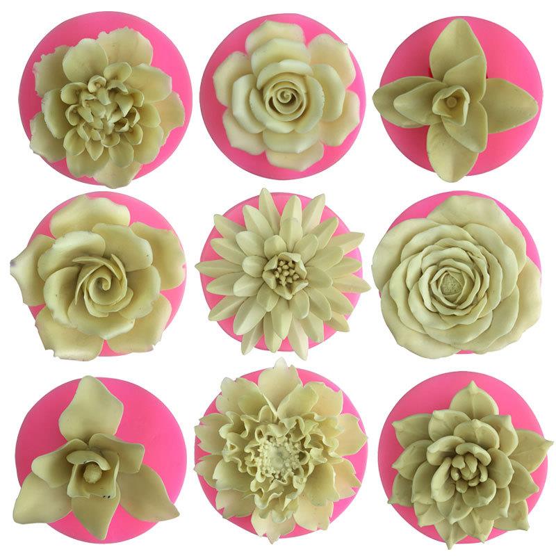 花朵造型硅胶模具diy手工翻糖巧克力蛋糕模蜡石膏烛香皂装饰工具
