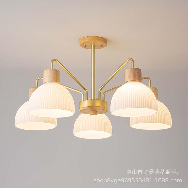 北欧日式木艺半吸顶灯简约现代原木风小客厅餐厅书房民宿卧室吊灯