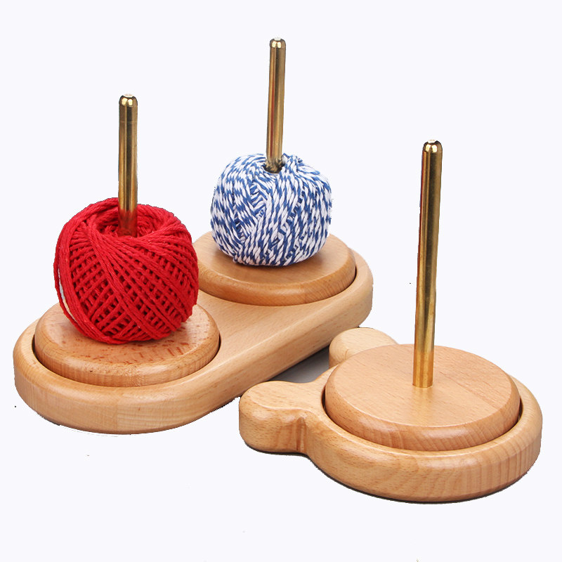 家用绕线毛线轴可转动旋转针织线团手作编织M工具榉木轴架底座线