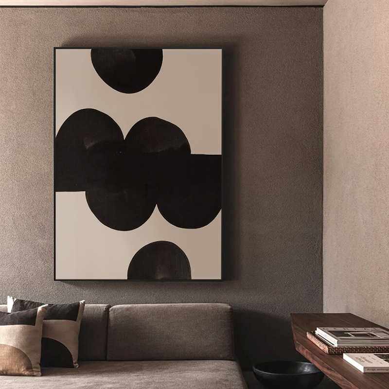 黑白之界 简约几何抽象无框画侘寂风民宿装饰画个性艺术客栈挂画