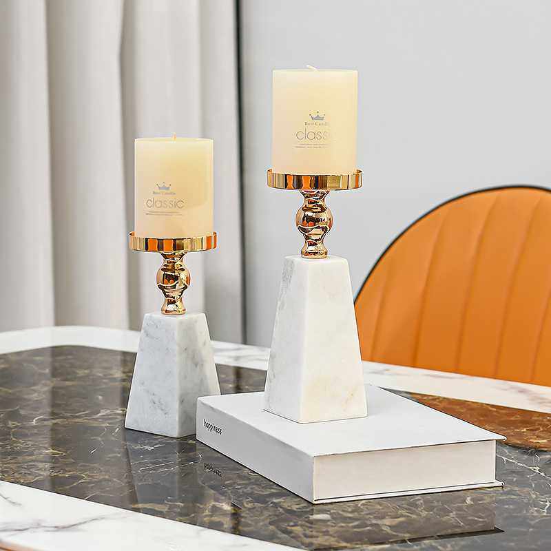 欧式简约现代大理石轻奢烛台摆件北欧浪漫餐桌客厅法式金色蜡烛台