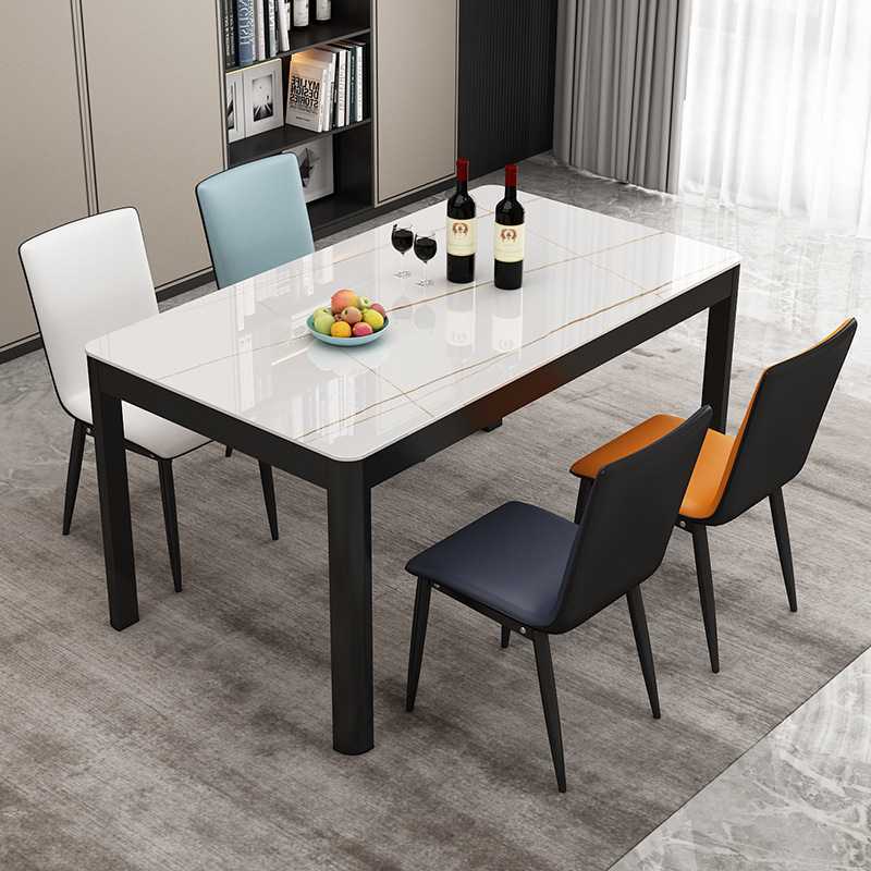 餐桌椅组合现代简约小户型4人6人长方形家用吃饭桌子钢化玻璃餐桌