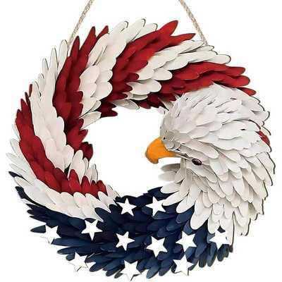 Christmas Halloween American Eagle Wreath Wooden Red White