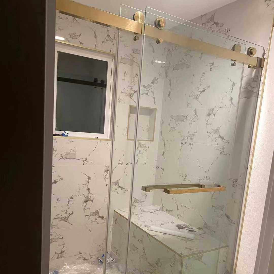 出口加拿大认证金色淋浴隔断 304不锈钢大轮移门淋浴房